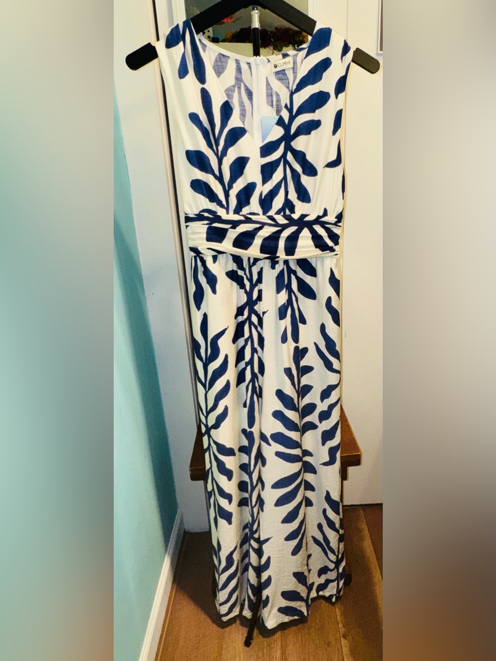 CUPSHE Blue Cream Tropical Wide Leg Jumpsuit Romper Small NWT - Picture 9 of 10